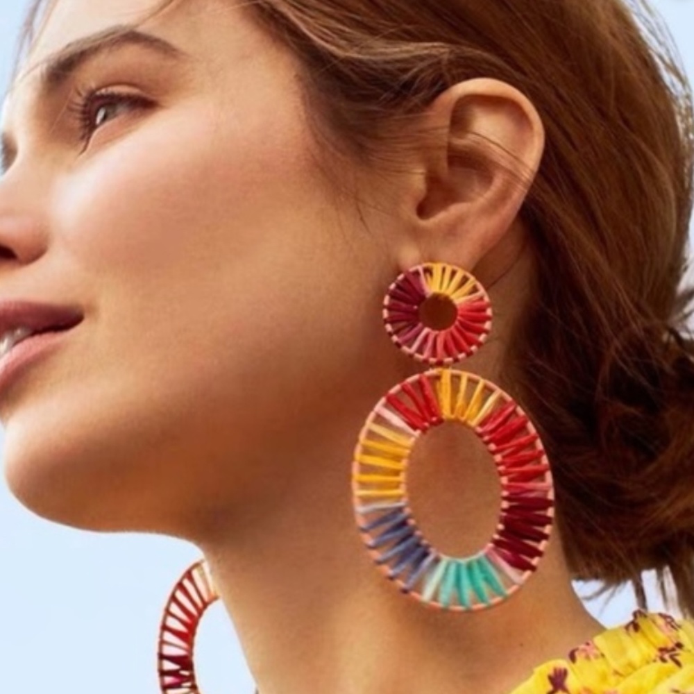Rainbow KIERA RAFFIA Statement Earrings-Never Worn